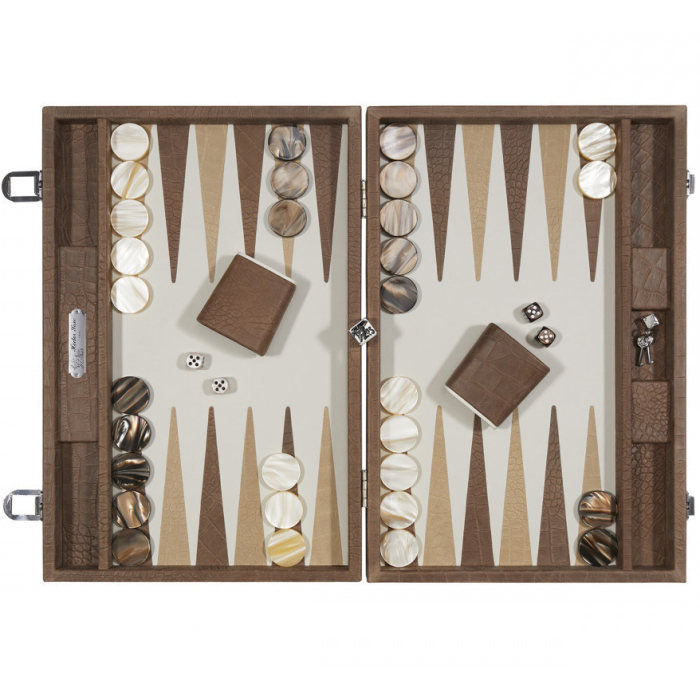 Exclusive backgammon set "Alain" made of leather, beige, large